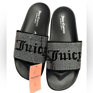 NWT Juicy Couture Wander Rhinestone Slide Sandals Black Size 7